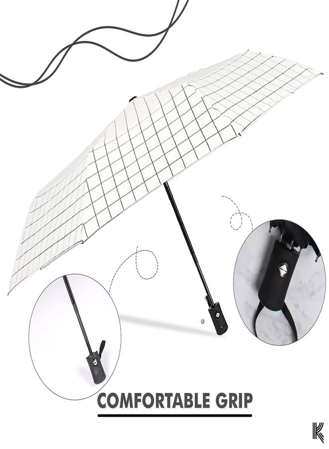 Kraptick Printed Heavy Rain Umbrella For Women & kids, Umbrella Big Size for Rain (CHECKERED WHITE) - Image 4